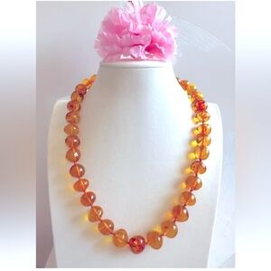 Vintage and stunning hand knotted golden color marbled Amber necklace 20in & 54g